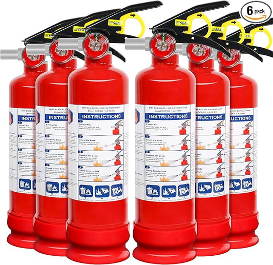 6-Pack ABC Dry Powder Fire Extinguishers, 2.5lb 1A:10B:C Multi-Class Fire Safety Gear with Quick Release Handle, Portable Fire Extinguisher for Home Kitchen Car Truck RV Boat Office