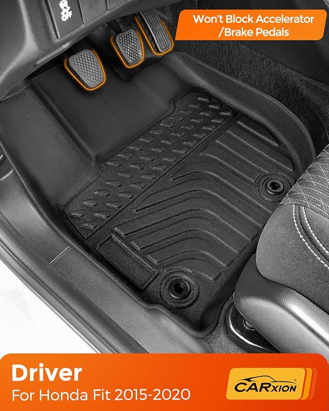 CARxion® for Honda Fit Floor Mats & Cargo Trunk Liner 2015-2020 SUV 5-Seat | Not for Manual Transmission Custom Fit All-Weather TPE Rubber Black Car Accessories 2019 2018 2017 2016 Summer Bench Trip