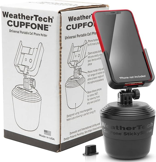 WeatherTech CupFone, Universal Cup Holder Phone Mount for Cars – Adjustable & Secure Fit with Open Access for Charging – Compatible with iPhone, Android - Black