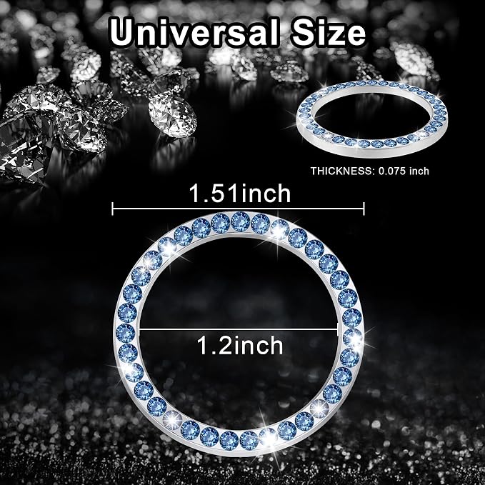 LivTee 2 PCS Crystal Rhinestone Car Engine Start Stop Decoration Ring, Bling Car Interior Accessories for Women, Push to Start Button Cover Sticker, Automotive Decals, Blue