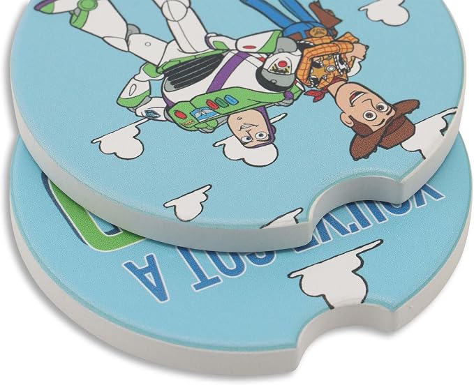 Disney Pixar Toy Story Woody and Buzz Ceramic Car Coasters | Fun Auto Coasters, Set of 2 for Car or Truck