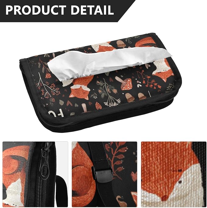 Foxes Mushrooms Black Car Tissue Holder Durable Napkin Holder Hanging Tissue Holders Case Car Tissues Bag for Sun Visor Seat Back Universal Auto