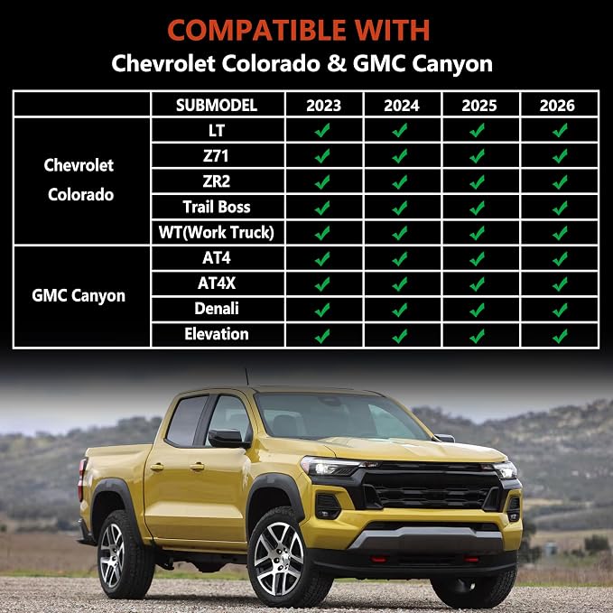 KARPAL Floor Mats Bed Mat for 2023-2026 Chevy Colorado/GMC Canyon Crew Cab, 5FT Truck Bed Liner All Weather TPE Custom Fit Floor Liners Full Set Car Accessories
