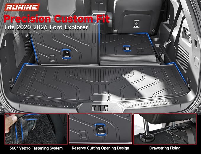 Floor Mats Full Set for Ford Explorer 2020-2026 6 Seater Captain Seats, Custom Fit 3 Row All Weather TPE Floor Liners, Waterproof Heavy Duty Anti-Slip Front & Rear Car Mats