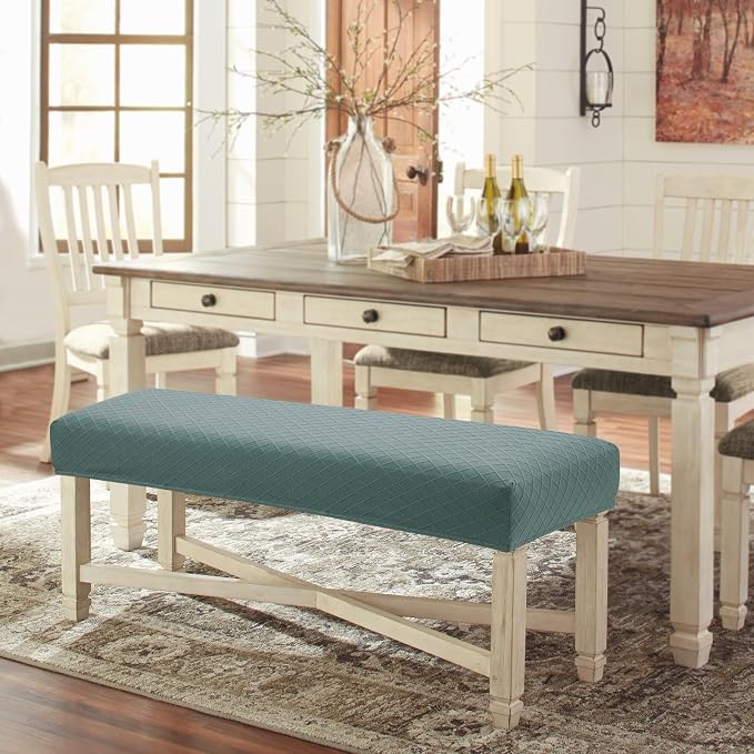 Fuloon Waterproof Dining Bench Cover, Removable Slipcover Washable Seat Protector for Living Room, Bedroom, Kitchen (Dark Green)