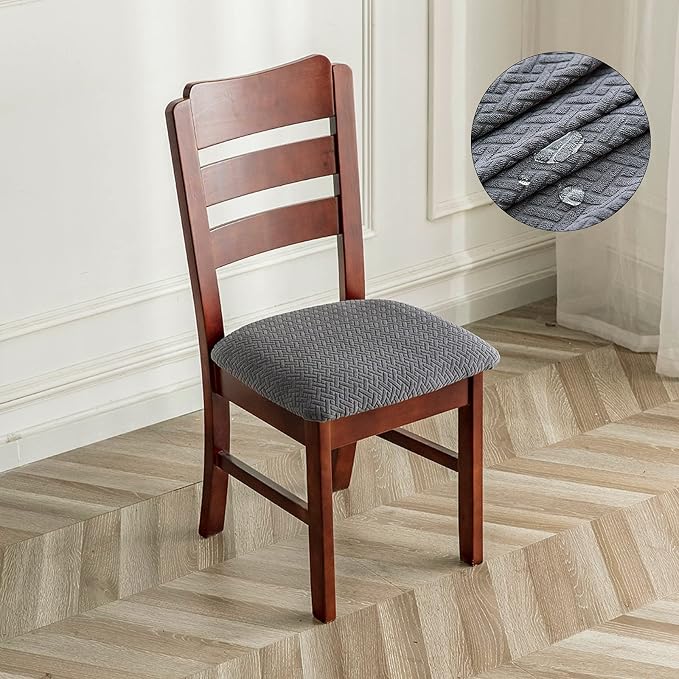 Genina Waterproof Seat Covers for Dining Room Chairs Covers Dining Chair seat Covers Kitchen Chair Covers slipcovers (Dark Gray, 2 Pcs)