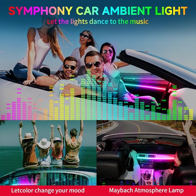 DREAMOTOR Interior Car LED Strip Lights, Acrylic LEDs Lights for Car with Dynamic Dreamcolor Chasing, Ambient Lighting Kits Music Sync Wireless APP and RF Remote Control (55.12inch*2)