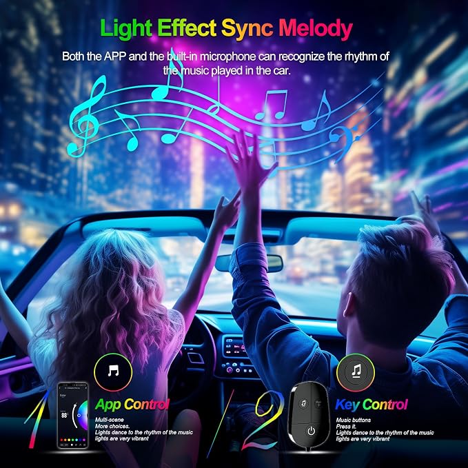 YiLaie LED Car Lights Interior Accessories with App & Control Box Under Dash Footwell Neon Internal Lighting Kit Inside for Trucks, Cigarette Lighter DC 12V