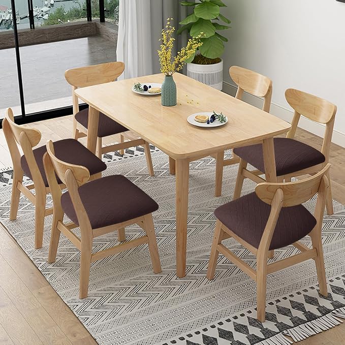Fuloon Stretch Chair Seat Covers 6 PCS, Removable Washable Dining Chair Covers Anti-Dust Dining Room Seat Cushion Slipcovers (6, Chocolate)