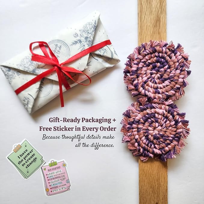 Cotton Car Coasters 2pc Car Cup Coasters Cute car Accessories for Women car Coaster for Cup Holders (Very Berry)