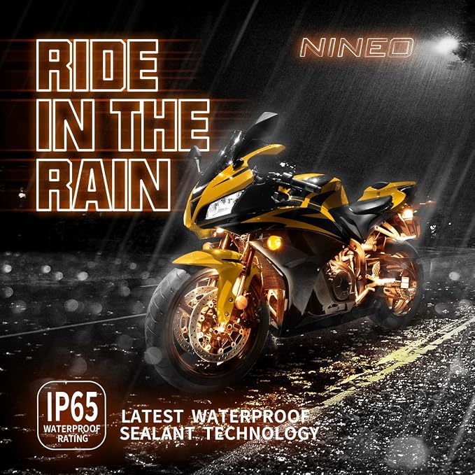 NINEO 8PCS Motorcycle RGB Led Light Kit, Memory Function, Red Brake Light | Multi-Color Underglow Neon Lights, IP65 Waterproof, Fit Family Motorcycle Z1000 CB1000r YZF R6 R3 MT07 MT09 Road King ATV UTV