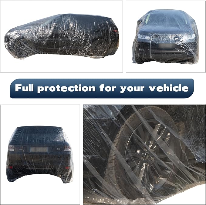 4 Pcs Disposable Car Covers,Universal Clear Plastic Car Cover,Waterproof Dustproof Car Cover for SUV, Sedan with Elastic Band for Rain Weather (12.5ft x 21.7ft)