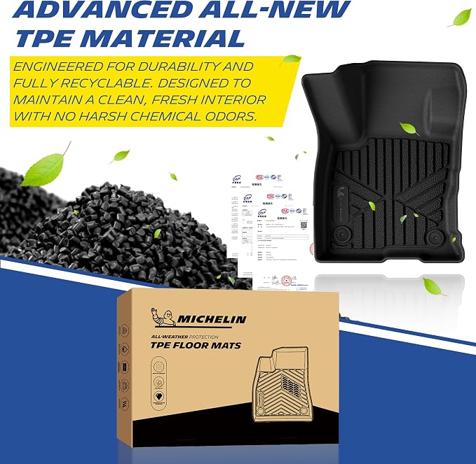 Michelin Vehicle Mats, All-Weather TPE Custom Fit Liner for 2021-2026 Ford Bronco Sport/2022–2026 Ford Maverick Gas, Premier