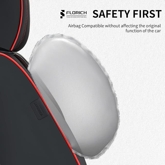 FLORICH Seat Covers, Car Seat Covers Full Set, Luxury Nappa Leather Seat Covers, Breathable and Waterproof Car Seat Protector 5 Seat, Automotive Seat Covers Universal Fit for Most Cars-Black&Beige