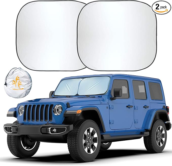 EcoNour 2-Piece Jeep Sunshade for Windshield Compatible with Wrangler JL JLU 2018–2025 & Gladiator 2020–2026, Foldable Sun Shade UV Block Heat Shield, Keeps Interior Cool, Upgraded Fit – (26"L x 18"W)