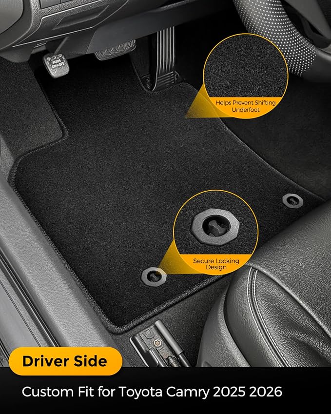 Carpet Floor Mats for Toyota Camry 9th 2025 2026 LE/SE/XLE/XSE, All Weather Full Black Rugs with Non-Slip Nibs Custom Fit for Front & 2nd Rear Row, Noise-Reducing Waterproof Odorless Car Accessories