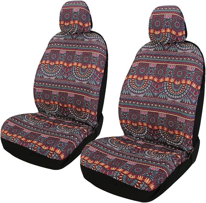 Baja Saddle Blanket Car 4PCS Front, Breathable and Washable Striped Woven Automotive Vehicle Universal Boho Seat Cover for Sedan, SUV, Truck, Airbag Compatible