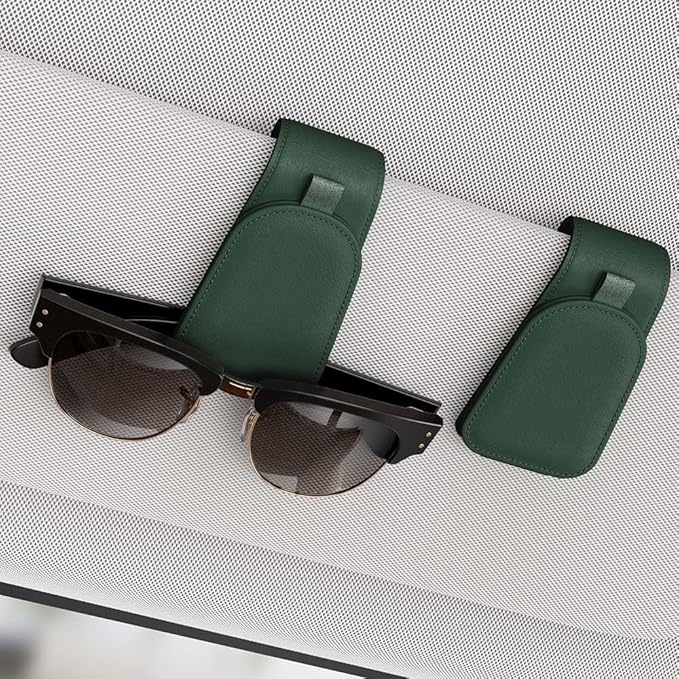 Sotfamily Sunglass Holder for Car Visor, Grass Green, 2 Packs | Suede Cloth, Magnetic, Organizer for Car Accessories