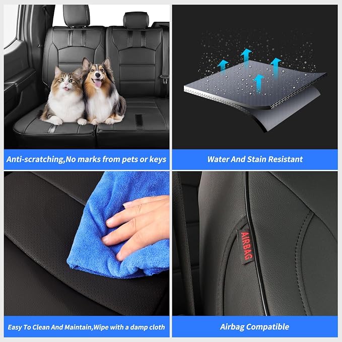 Front F150 Seat Covers for 2021-2026 Ford F150 SuperCrew XL,XLT,STX & Lightning Flash,XLT(2022-2024),for 2023-2026 F250 F350 CrewCab XL,XLT,Fully Covered Truck Leather Seat Protector(2-Pack,Black)
