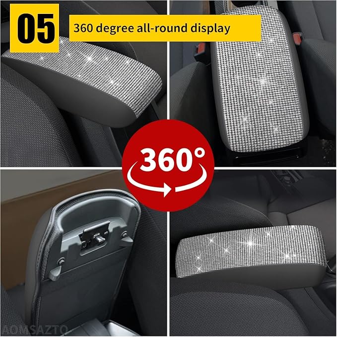 AOMSAZTO Bling Crystal Diamond Console Covers for 2012-2015 Honda Civic Leather Armrest Covers | Breathable Material
