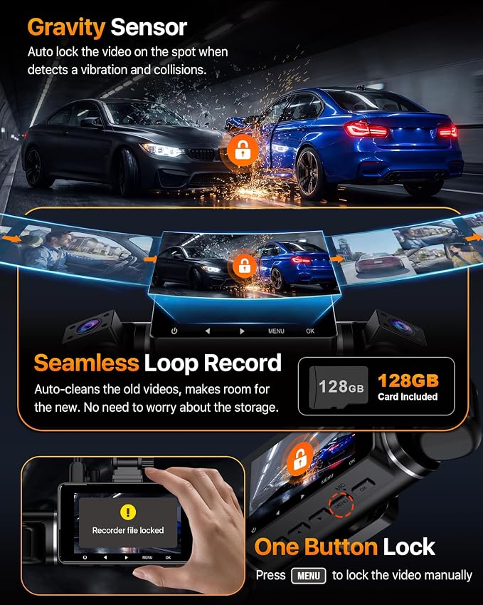 Icesky S03 4K Dash Cam Front Rear Inside Left Right with GPS, Free 128GB SD Card, 5.8GHz WiFi 6 (Up to 20MB/s Download), 4 Channel 360° Dash Camera for Cars, G-Sensor 8 IR Light, Parking Mode, Black