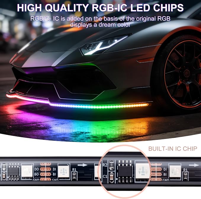 Underglow Light Strip RGB - 4PCS Car Neon Lights Kit with 252 LEDs, Dream Color Chasing Strip Lights，Music Sync, Waterproof PVC Underbody Light Strips with APP，Remote Control for Cars Trucks SUVs