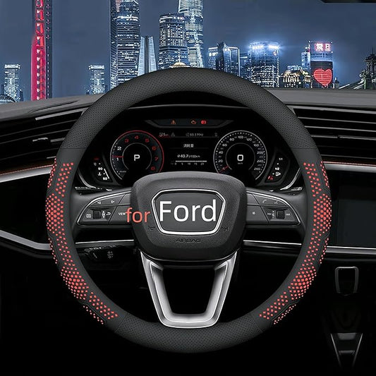 Yangday Leather Steering Wheel Cover for Ford F150 F250 F350, 15.5-16 inches Car Steering Wheel Cover with Non-Slip Breathable (Red)