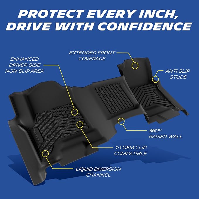 Michelin Vehicle Mats, All-Weather TPE Custom Fit Liner for 2014-2018 Silverado/Sierra 1500, 2015-2019 2500/3500, Double Cab Bench Seat Carpet Floor, Premier