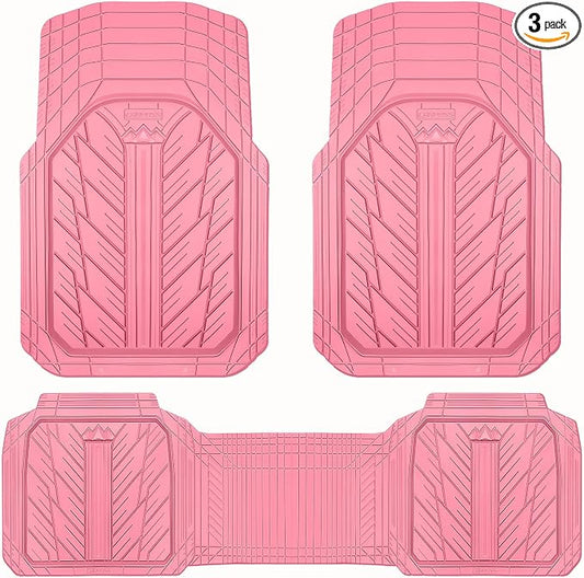 CAR PASS Heavy Rubber Car Floor Mats, Deep Waterproof Car Mats All Weather, Universal Trim-to Fit Automotive Floor Mats for Car SUV Truck Van, Durable Cute Floor Liners for Women Girly (All Pink)