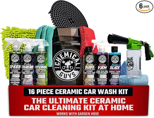 Chemical Guys 16-Piece Arsenal Builder Ceramic Car Wash and Protection Kit | With foam gun, bucket, and 6 x 16 oz chemicals, complete hydro ceramic wash system with foam blaster
