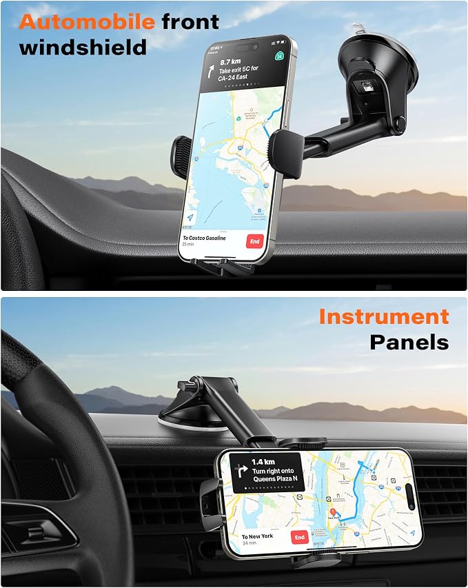 APPS2Car Car Phone Holder Mount for Dashboard & Windshield, Hands-Free Cell Phone Holder for iPhone Samsung, Suction Cup Phone Mount for Cars Trucks Uber & Delivery Drivers