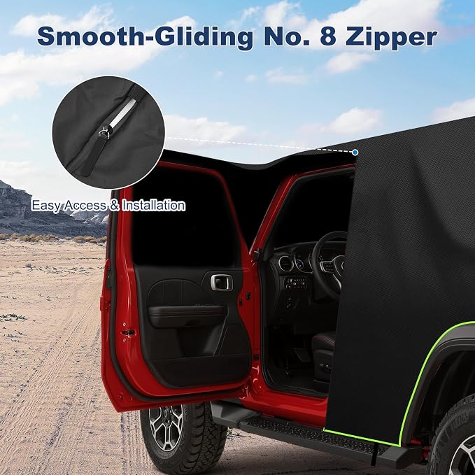 QUNSUNUS Cab Cover for Jeep YJ TJ 2 Door, Half Car Cover with Cotton Liner, All Weather Waterproof Rain Cover with Straps for Wind, Sun, UV and Dust Protection