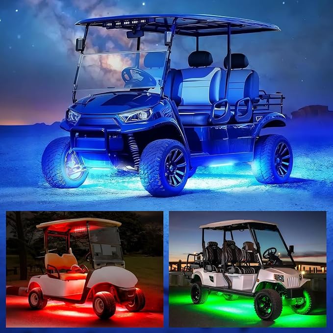 DREAMOTOR 4PCS Golf Cart Underglow LED Light Strip Dream Color Neon Accent Lighting Kit APP/Remote Control Sound Active Music Sync Waterproof 12V-65V Input Compatible with EZGO Yamaha Club Car