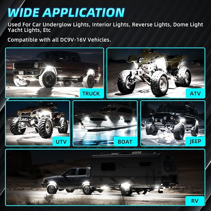 20Pods Metal Pure White LED Rock Lights Kit 6500K for Truck Pickup Offroad | Aluminum Housing, Plug-and-Play & Pre Wired, Switch Wiring Harness Extension Fuse, 480Chips Waterproof 12V, Pure Copper Wire