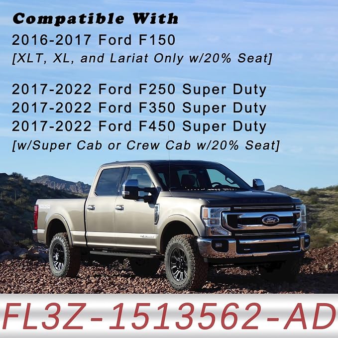 Non Flow-Thru Console Cup Holder for 2016-22 Ford F150 F250 F350 F450 F550 | Front Seat Dual Cup Holder, Rubber Insert, Super Duty Truck Accessories, FL3Z-1513562-AD, FL3Z-1513562-AB
