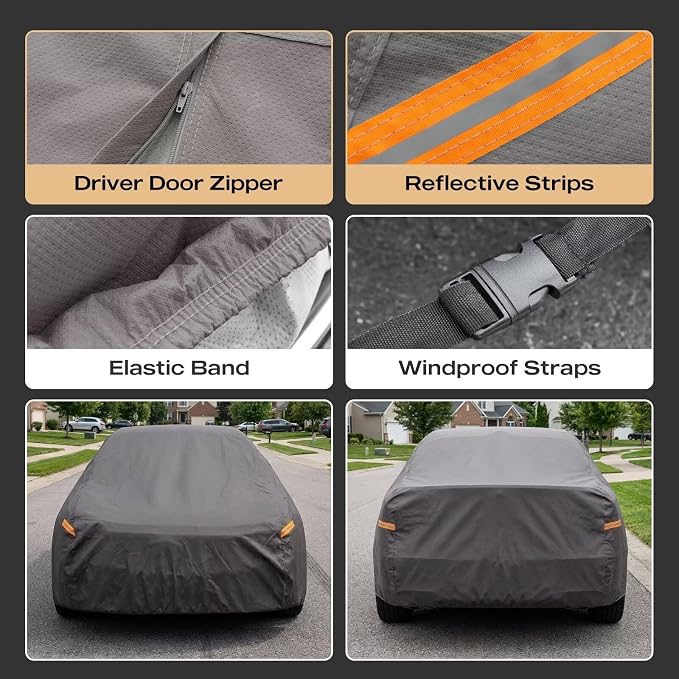 Kayme Heavy Duty Car Cover Custom Fit Chevrolet Corvette 1980-2026, Waterproof All Weather Outdoor Full Protection, Sun Rain UV Resistant with Zipper Door and Windproof Straps.