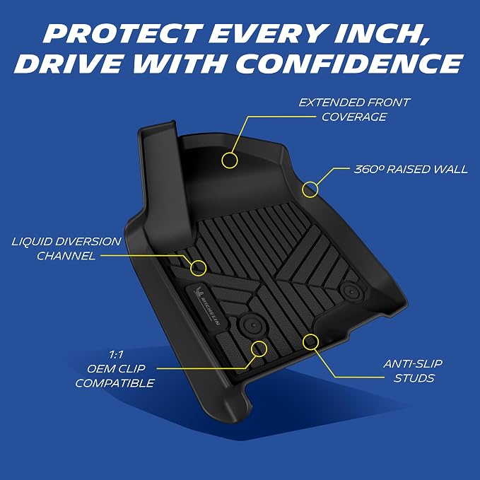 Michelin Vehicle Mats, All-Weather TPE Custom Fit Liner for 2019-2026 Silverado/Sierra 1500, 2020-2026 2500/3500, Crew Cab Bucket Seat Carpet Floor with Rear Under-Seat Storage, Premier B