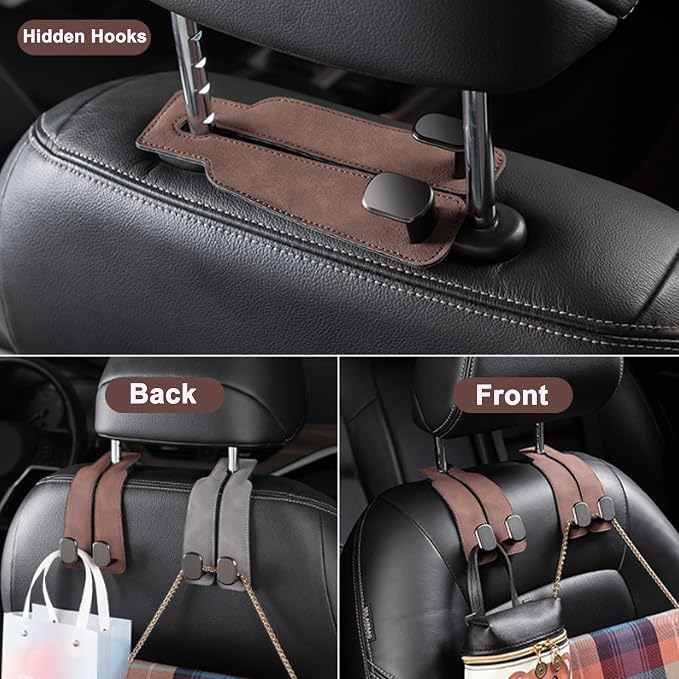 Amelity Car Headrest Hooks, Purse Hook for Car 2 Pack Black | Universal Car Interior Accessories for Women, Available in 2/4 Pack, Storage Hanger Holds Purses, Backpacks, Grocery Bags