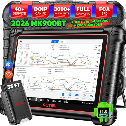 Autel Scanner MaxiCOM MK900BT 2026, MK900-BT V2.0 Bidirectional Diagnostic Scan Tool, 33ft BT Ver of MK900 MX900 8in Up of MK808S MK808BT PRO MX808S MK808Z, 40+ Reset, 3K+ Active Test, CANFD DoIP, FCA