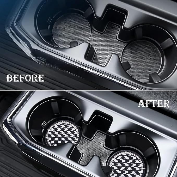 2PCS Sparkly Bling Car Cup Holder Inserts – 2.75 Inch Soft Silicone Coasters, Anti-Slip & Shockproof, Cute Vehicle Accessories for Women Girls (Houndstooth)