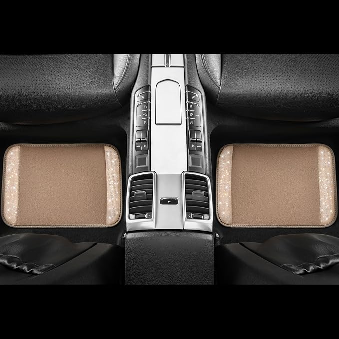 CAR PASS Bling Car Mats Shining Diamond Carpet Crystal Rhinestones Sparkly Glitter Floor Mats with Anti-Slip PVC Heel Pad Universal Fit for Automotive SUV, Sedan, Car, Van, 4pcs for Girl Women, Beige