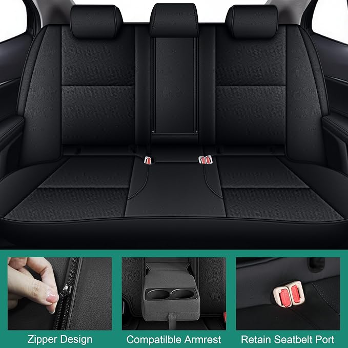 AOMSAZTO Custom Fit Seat Covers for Toyota Camry 2025-2026 XLE XSE Full Set Faux Leather Car Seat Covers Waterproof Airbag Compatible Interior Protection (Black)