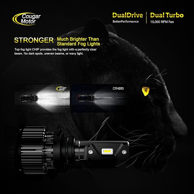 Cougar Motor 9006 Bulbs, HB4 Light Bulb K16 Series 6000K White Driving Light Bulbs IP67 Waterproof 9006 Fog Light or Off-Road - Pack of 2