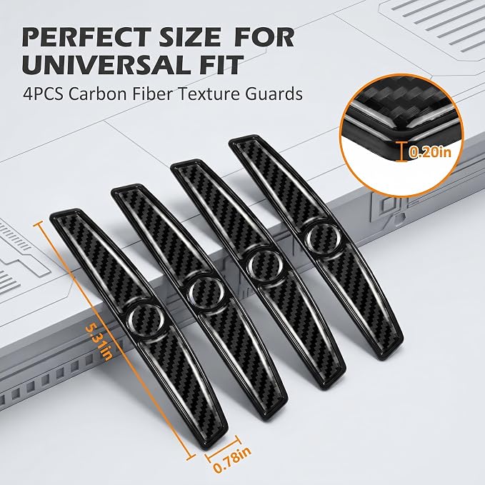 4 PCS Carbon Fiber Car Door Protector Edge Guards, PVC Thicker Scratch-resistant Guard, Waterproof Sunscreen Decorative Trim for Front Rear Doors, Self-adhesive Accessories for Cars (Black)