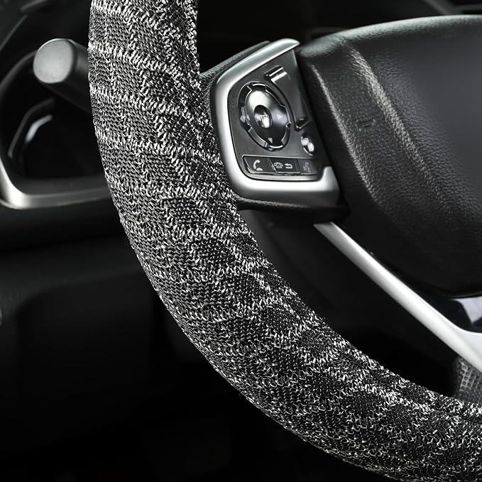 Auto Newer Breathable Steering Wheel Cover Suitable For Four Seasons，Anti-Slip Design，Odorless，Easy Carry Unviersal Fit for Truck SUV Sedans Vans,Interior Accessories Standard Size[14" 1/2-15"]（Black）
