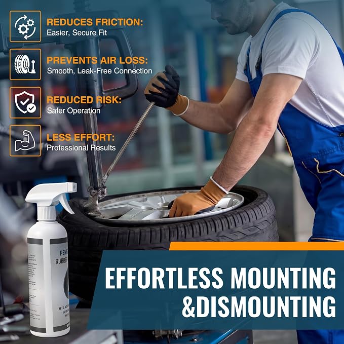 16.9 oz Bottle Tire Mounting Rubber Lubricant, Tire Mounting and Demounting Lubricant for Enhanced Bead Seal & Rust Protection for Car, Truck, Motorcycle, UTV & Trailer, Ready to Use Spray