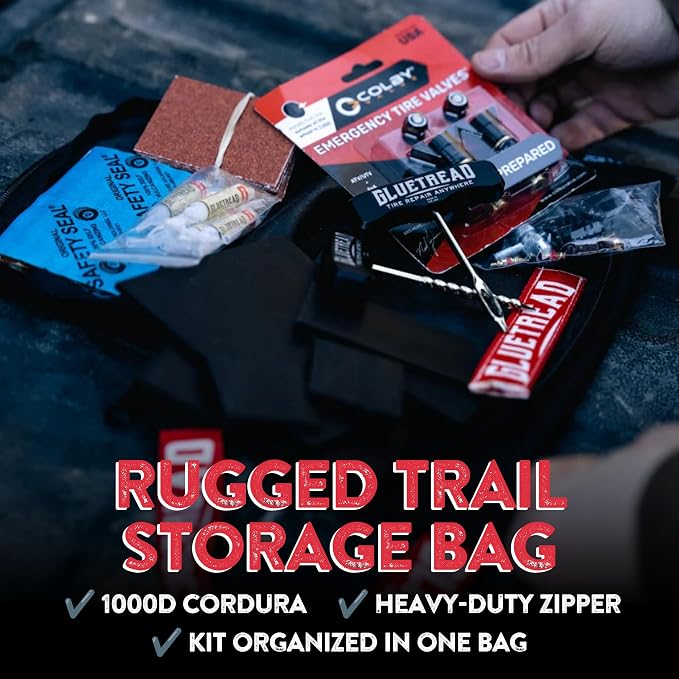 GlueTread Expedition All-Inclusive Off-Road Tire Repair Kit | Repair Any Kind of Tire Damage or Puncture | Includes Sidewall Tire Repair Patches, Plugs, and Colby Emergency Valve Stems