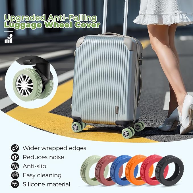 8Pcs Upgrade Luggage Wheel Covers, Travel Accessories (Green) | Wear-resistant & anti-noise silicone covers. Fits 2-2.4" wheels. Protects suitcase wheels. Travel essential for suitcases