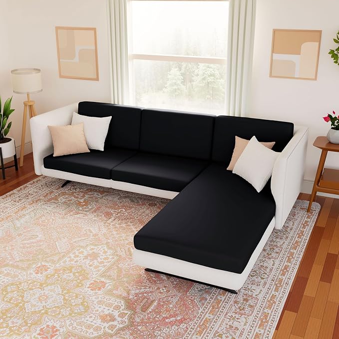 hyha Waterproof Couch Cushion Covers, Stretch Sofa Couch Seat Slipcover for Dog Washable, Non-Slip Waterproof Outdoor Cushion Covers for Patio Furniture Replacement (1 Piece for Medium, Black)