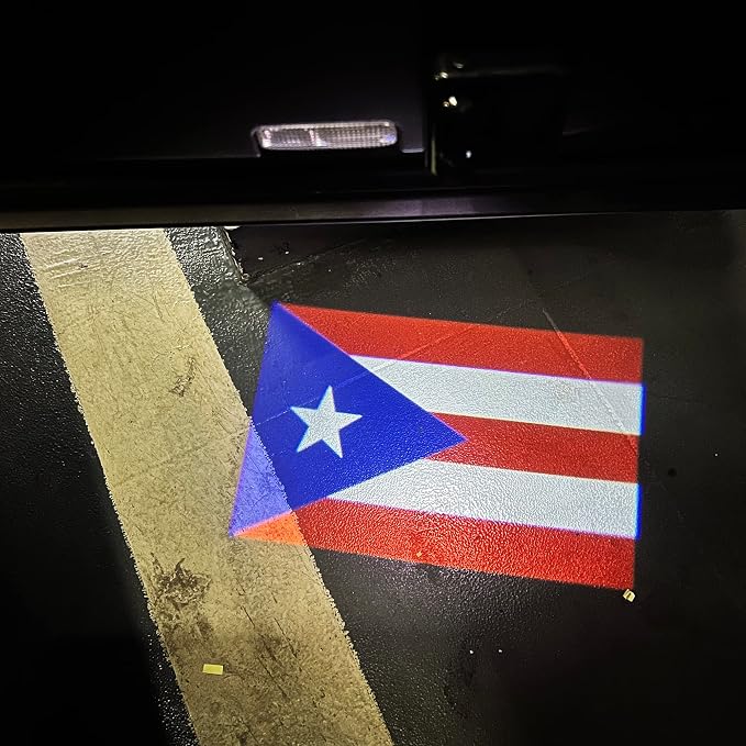 NewL 2 Pcs Led Car Door Welcome Projector Light for Puerto Rico Flag | Clear ghost shadow projection, no damage to wiring, easy to install on car doors, universal fit for most vehicles